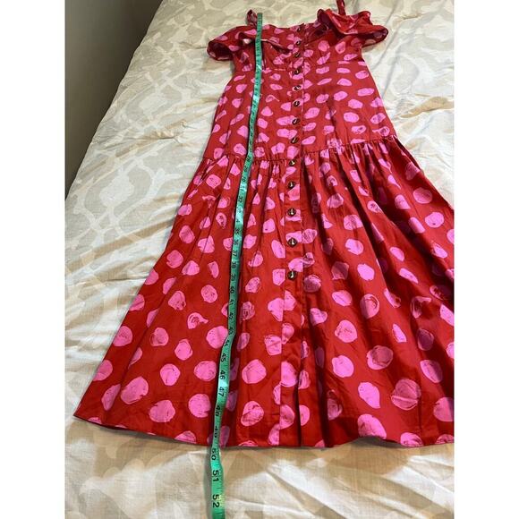 BORGO DE NOR Red Florence Ruffled Polka-dot Cotton Midi Dress small - Picture 9 of 12